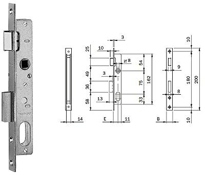 ISEO 7501510 SERRATURA INFILARE ENTRATA 15MM FRONTALE CROMATO 200x16x3MM INFISSI METALLICI CILINDRO OVALE CATENACCIO 3MM MANDATA 9MM SCROCCO SEPARATO