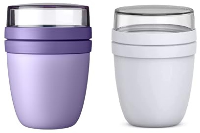 Mepal | Lunchpot Ellipse Mixed | Vivid Lilac + Cool Grey | Müslibecher to go | Unterteilung für Joghurt & Müsli | 500 ml + 200 ml | Geeignet für Gefrierschrank, Mikrowelle & Spülmaschine