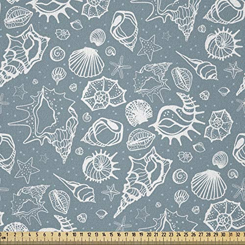 ABAKUHAUS Sea Shells Stoff als Meterware, Gekritzel-Art-Muster, Microfaser Stoff für Dekoratives Basteln, 1M (230x100cm), Blau grau Weiß