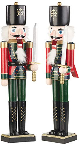 infactory Nussknacker Figur groß: 2er-Set Handbemalte Deko-Nussknacker aus Holz, 48,5 cm (Weihnachtsdeko, Deko-Figuren im Design, Advent)