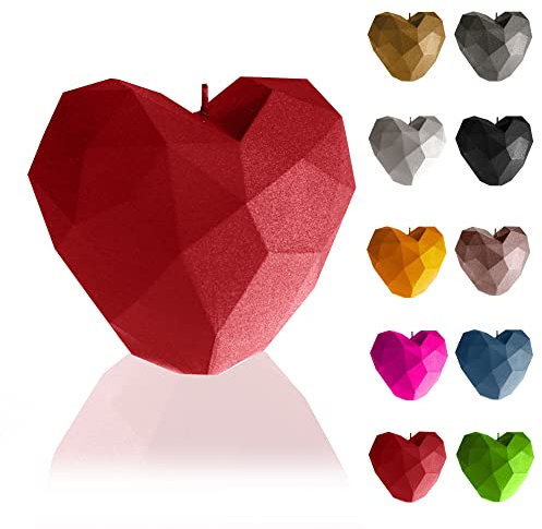 Candellana Kerze Herz Low Poly | Höhe: 8 cm | Rot | Handgefertigt in der EU, 5903104880590, 7,8 x 8 x 9 cm