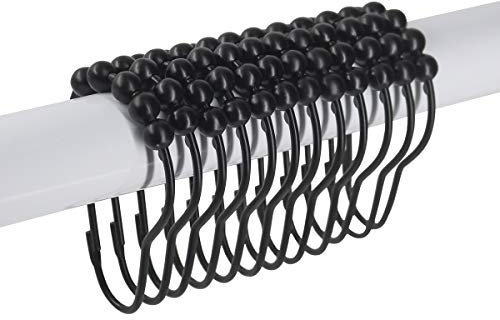 Ulable 24 Pack Shower Curtain Hooks Rings Roller Balls Shower Rings Stainless Steel Metal Rust Free. （Black）