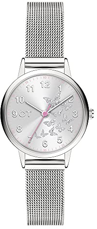 Cool Time Fille Enfant Montre-Bracelet, Butterfly Dial (Argent Mesh)