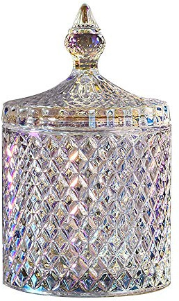 LuoCoCo Bonbonglas aus Kristall mit Deckel, Bonboniere aus Glas, Diamant, 18 cm, transparent, personalisierbar, für Hochzeit/Buffet/Candy Bar/Dragees/Badezimmer (8,3 x 8,3 x 14 cm)