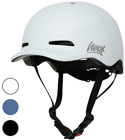 Westt Urban Fahrradhelm mit Licht Radhelm Stadthelm für Damen und Herren, Helm Fahrrad für Junge und Mädchen (Schwarz Weiß Blau Braun)