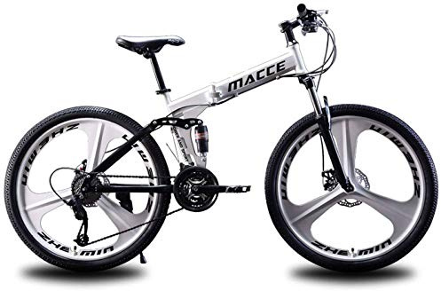 HKPLDE Faltbares Mountainbike Für Erwachsene,21 Speed Country Mountainbike 26 Zoll Mit Doppelscheibenbremse Carbon Steel Frame MTB Fahrrad Mit 3 Schneidrad-Weiß