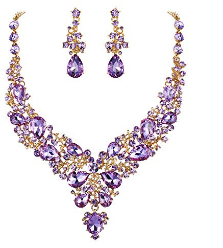 Clearine Damen Schmuckset Hochzeit Braut Teardrop Kristall Strass Perle Cluster Halskette baumeln und Ohrringe Schmuck Set klar Silber-Ton