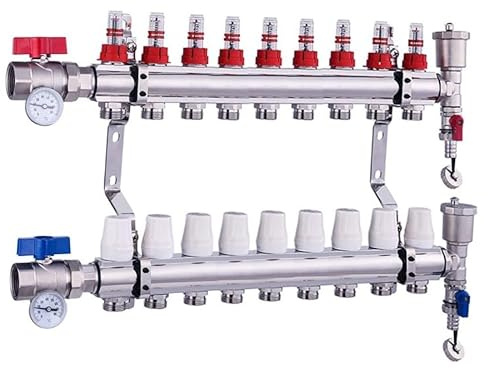 Nordic Tec Heizkreisverteiler mit Kugelhähne Flussmesser Topmeter Thermometer 9 Heizkreise (9 Heizkreise)