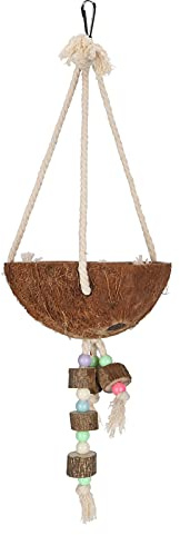Zerodis Coconut Shell Swing, Coconut Bird House Hanging Coconut Shell Vogelnest Natur Coconut Hanging Cage Vogelnest Muschelschaukel Papagei Beißen für Papageien Sittich Nymphensittich Gecko