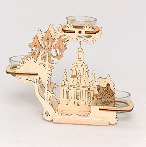 Drechslerei Kuhnert Teelichtkranz - Kerzenbogen für 3 Teelichter - Dekoration aus Edelholz - Motiv: Dresden - Maße: ca. 17 x 20 x 5,5cm - Made in Germany