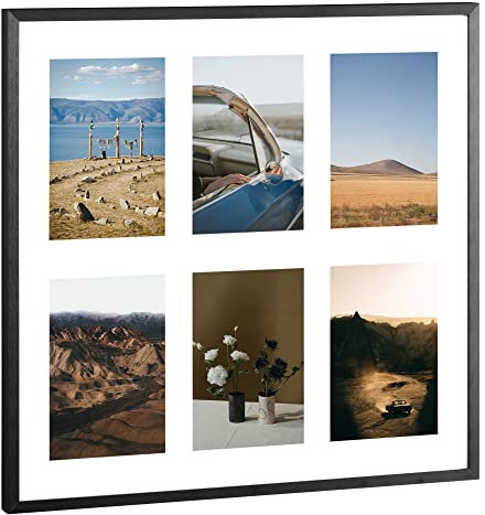 Navaris Portafoto da Parete Multiplo 6 Foto 10x15 cm - Cornice Multipla da Muro - Porta Foto da Appendere Nero Moderno Vetro Alluminio - Collage Foto