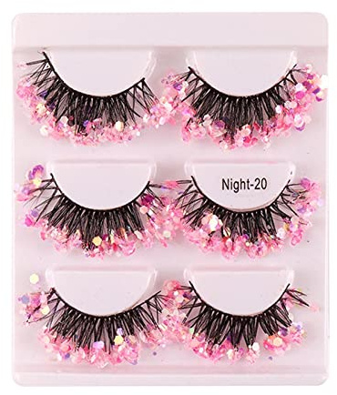 3 paires des faux cils lumineux paillainsiés, franges colorées ainsi douces à soirées, sainsi des cils à combiner ainsi assortir à maquillage des scène, d'événements ainsi Halloween.