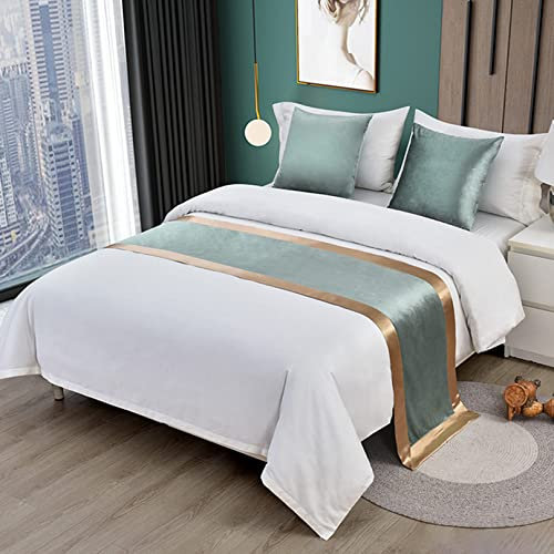 TTiiLoe Decor Bettläufer Samt, Überwurf Patchwork Bettschal Leinen Bett End Towel Mode Tagesdecke Bettwäsche Schutz, Grün, 50 x 180 cm für 1,2 m Bett