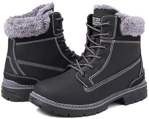 ziitop Womens Snow Winter Boots Waterproof Ladies Ankle Walking Boots Womens Warm Fur Lined Hiking Walking Shoes Mid Calf Lace up Lightweight Non-Slip Outdoor Shoes