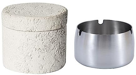 Cutfouwe Mülleimer Mit Deckel-Beton + Innenteile Aus Rostfreiem Stahl-Leicht Zu Reinigen Und Garantiert Langlebig Geruchshemmend/Wind-/Regenfest,Weiß,L