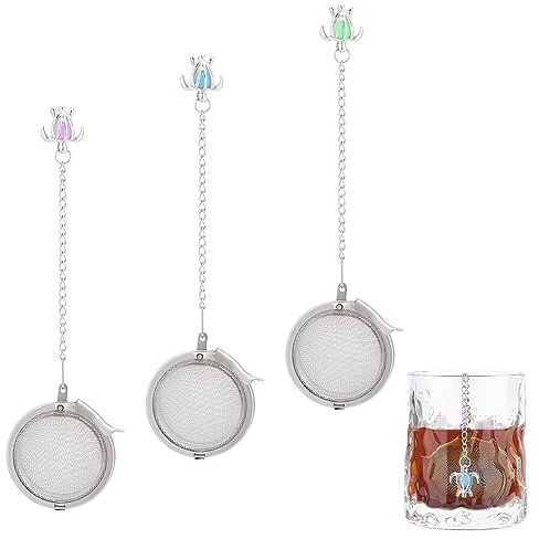 UNICRAFTALE 3 Sets Runde Tee Ei Für Losen Tee Edelstahl Teefilter Kugel Mesh Tee Halter Mit Schildkröten Anhänger Netz Teesieb Niedliches Teesieb Set Tee Halter Zum Aufbrühen von Tee Gewürze
