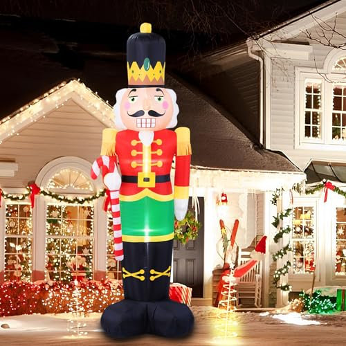 B&D Decoraciones inflables de Navidad de 8 pies con cascanueces soldado para exteriores, decoraciones de patio con bastón de caramelo incorporadas, luces LED integradas, fiesta de Navidad, decoración