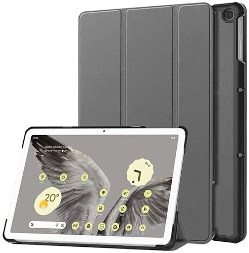 Für Google Pixel Tablet 11 Zoll 2023 Hülle, Tablet Hülle für Google Pixel 11 Trifold Stand Cover mit Stifthalter, Auto Sleep/Wake, Weiche PU Leder Schutzhülle, Grau