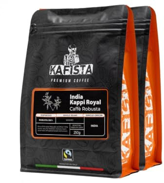 Kafista Premium Kaffee - Kaffeebohnen für Kaffeevollautomat und Espressomaschine aus Italien - Fairtrade - Spitzenkaffee - Barista Qualität (India Kappi Royal, 2x250g)