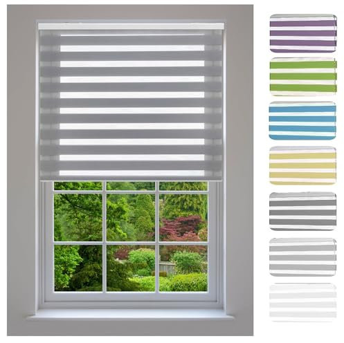 Thermorollo ohne Bohren 45 x 350 cm Sonnenschutz & Sichtschutz Zebrarollo Seitenzugrollo inklusive Montagematerial für Fenster & Tür, Hellgrau