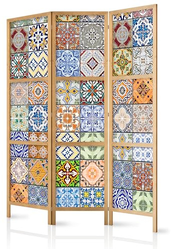 murando - Paravent Raumteiler Holz, 135x172 cm, 3-teilig, Wohnzimmer, Büro | Mobiler Sichtschutz, sofort einsatzbereit, Holzrahmen, ideal fürs Wohnzimmer oder Büro, geruchsneutral, lichtbeständig