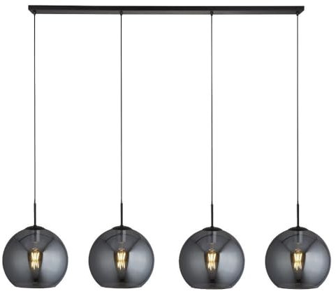 Licht-Erlebnisse Hängelampe groß B: 175,5 cm H: max. 241 cm verstellbar 4-flammig E27 Rauchglas Metall Retro Hängeleuchte Esstisch Pendelleuchte Esszimmer