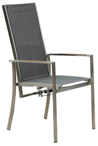 OUTLIV. Oviedo Gartenstuhl, verstellbar, stapelbar, Silber/Dunkelgrau | Textilene und Edelstahl; verstellbar und stapelbar; 56x62x106cm; Silber/Dunkelgrau; platzsparend, komfortabel