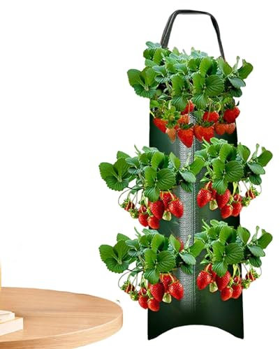 1 x Tomaten-Pflanzgefäß, Erdbeer-Wachstumsbeutel, Erdbeer-Wand-Pflanzgefäß, mehrere Öffnungen, zum Aufhängen, Erdbeersack, einfache Anwendung, vertikaler Erdbeergarten für Gemüse, Blumen, Kräuter