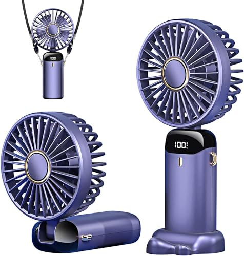 Deyaah Handheld Fan, 4200mAh Mini Portable Fan USB Rechargeable, 5 Speeds Desk Desktop Fans with LED Display for Travel, Outdoor, Home, Office, School, Camping (Purple)