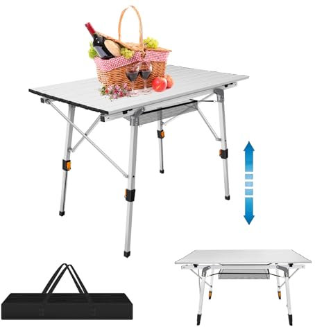 Camping Table Folding Garden Table 35.4''×20.5''×17.7'' to 26.8'' Picnic Table 3ft Heavy Duty Folding Tables, 2 Adjustable Height, Collapsible Outdoor Table for Buffet Wedding Party Market Cooking