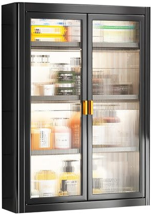 HJLKDYM Bathroom Wall Mounted Cosmetics Organizer, Medicine Cabinet Organizer With Glass Door And Adjustable Shelves, Bathroom Countertop Perfume Rack(Black,71x50x14cm)