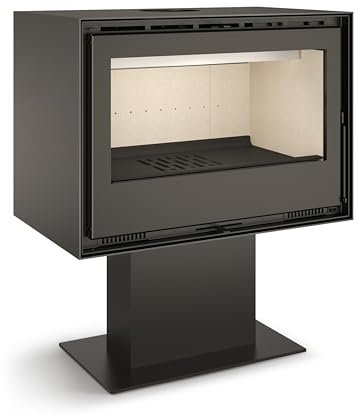 TJ - Poêle à Bois JÚCAR 80 avec Pied Central de 7,4 kW avec 2 Ventilateurs Tangentiels Verre Céramique Propre et Chauffage Efficace Haute Performance