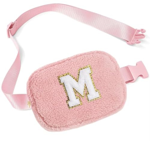 Parima Gürteltasche für Mädchen - Bauchtasche Gürteltasche Umhängetasche für Mädchen Kinder, Klein Plüsch Schafwolle Gürteltasche Mit Initiale M, Personalisierte Geschenke für Kinder Mädchen