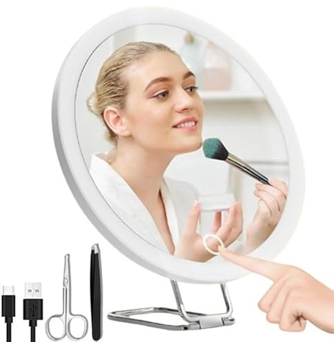 Specchio Ingranditore con Luce 30X, 1500mAh Specchio Ingranditore Ricaricabile, Specchio Trucco con Luci Portatile, Specchio d'Ingrandimento da Viaggio, Luminosità Regolabile per Trucco e Viaggi