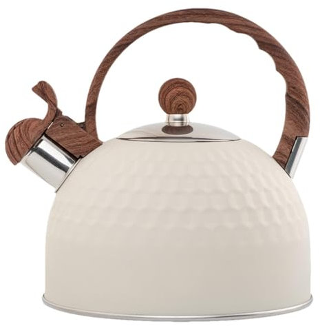 Bouilloire Sifflante pour Cuisinière, 2,5l Bouilloire de Cuisinière en Acier Inoxydable avec Poignée en Grain de Bois, Bouilloire non Electrique, Bouilloire Induction Pour Thé et Café