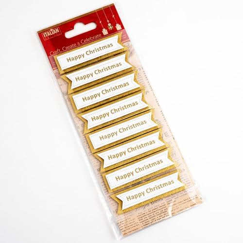 Italian Options 6cm Gold Happy Christmas Paper Banners Gift Tags Card Making Craft Decoration (Pack of 8)