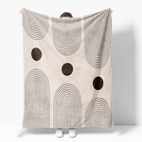 fifbird Moderne abstrakte Decken, schwarz-beige, Boho-Decke, doppelseitig, Flanell-Überwurfdecke, geeignet für Erwachsene und Kinder auf dem Sofa, Auto, Bett, Nickerchen, warm, bequem, 127 x 152 cm