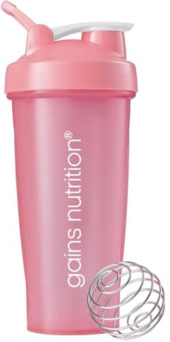 Gains Nutrition GN Protein Shaker | 600ml Protein Shaker Bottle | Protein-Shake Bottle Gym-Shaker | Sports Supplements-Shaker | Screw Top & Leak Proof (Pink)