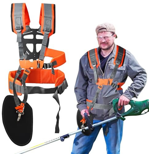 Bindokun Strimmer Harness, Universal Strimmer Harness Padded, Comfort Double Shoulder Brush Cutter Harness, Hedge Trimmer Harness, Petrol Strimmer Strap for Stihl, Dewalt, Einhell, Bosch Weed Trimmer