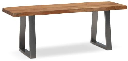 KADIMA DESIGN Garderobenbank 120x40x45,5 cm Akazie Massivholz/Metall mit Baumkante | Sitzbank Flur Holzbank Massiv ohne Lehne | Flurbank Modern Eingangsbereich Klein Trapezbeine