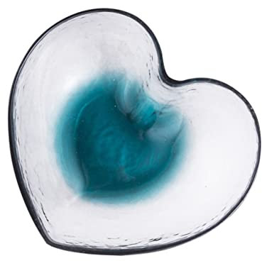 NAMOARLY Heart Shaped Glass Salad Bowl Medium Ink Blue Multifunctional Dessert Trifle Breakfast Tableware for Household and Fruit Serving