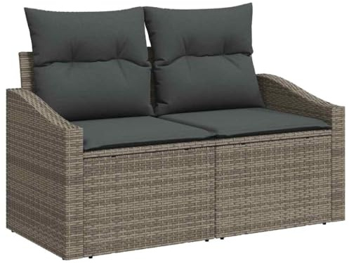 vidaXL Garten-Sofa mit Kissen 123 x 62 x 69 cm Poly-Rattan | Für den Außenbereich gemacht, Elegantes Grau, das überall passt, Super bequeme Kissen