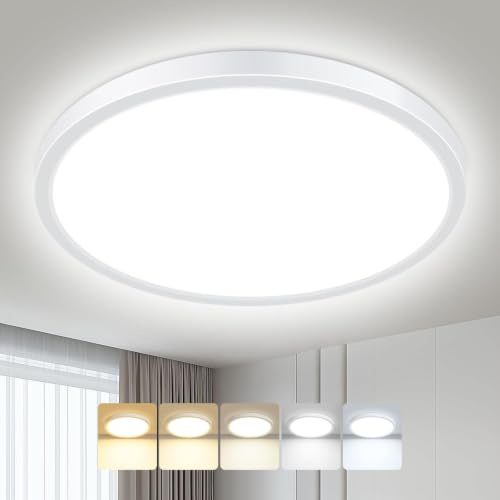 Peasur Deckenlampe LED Deckenleuchte Flach,5Farben-3000/3500/4000/5000/6500K,Wasserfest Badezimmer Lampe Decke,24W Modern Rund Lampe für bad flur schlafzimmer keller Wohnzimmer Büro,30 * 1.6cm