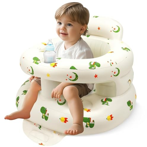 LANGNIDORIS Siège Gonflable Pour Bébé de 3 Mois Plus, Chaise Gonflable Bebe avec Pompe Intégrée, un Auxiliaire de Fauteuil Tout-petits (Dinosaures)