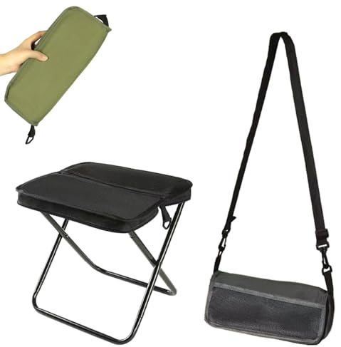 Sgabello pieghevole da zaino, sgabello da campeggio, zaino da pesca, mini sgabello da campeggio pieghevole da esterno, supporta fino a 120 kg, seduta da caccia da giardino con borsa (Black, Large)