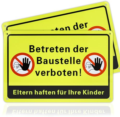 qingmeng 2 Stück Betreten Verboten Schild, 30x20cm Baustellenschild, Aluminium Betreten der Baustelle Verboten Eltern Haften für Ihre Kinder ! UV-Resistent für Privatgrundstück Baustellenkennzeichnung