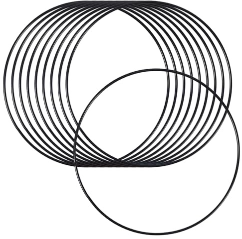 ROOMHUAWAY 10 Metallringe zum Basteln 20 cm, Metallring Schwarz 3 mm Dick, Traumfänger Bastelset, Drahtringe für Kunsthandwerk, Blumenhänger, Hochzeitskränze und Weihnachtsdekorationen (20cm)