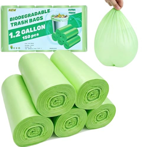 Rwoyurr 6L Small Biodegradable Bin Liners, 150 Heavy Duty Food Waste Bags | Compostable, Recycling, Trash Garbage Bags for 1.2 Gallon Kitchen Compost Caddy, Green, Degradable, Strong & No Leak