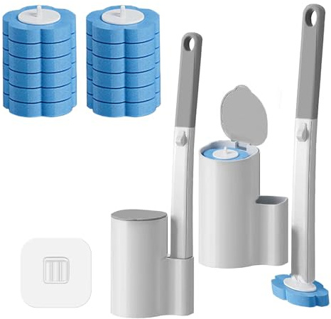 SINZONeu® Scovolino WC Monouso Kit da 1 con 12 Ricariche + Manico Esteso (40 cm) - Sistema Igienico Pulizia Water con Supporto per Bagno, Lavandino, Vasca