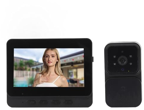 Tbest Video Doorbell System Wireless 1080P HD with 4.3 Inch Color Screen Night Dual Way Talk IP65 Intercom for Home Security Elderly Kids ABS Material